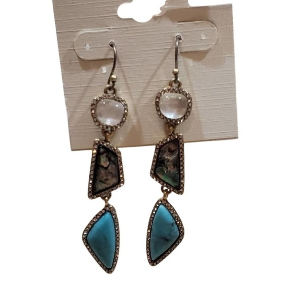Luckyโ Brand Boho Turquoise Abalone Gemstone Dangle Chandelier Earrings New